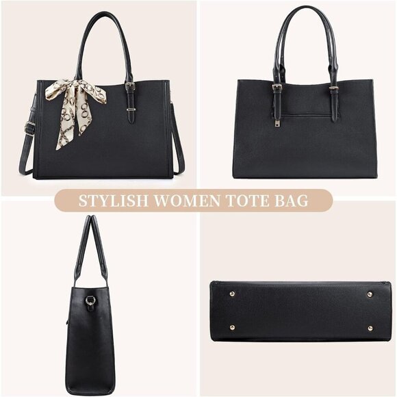 Laptop Bag for Women Black Waterproof Leather Work Bag for Office & Travel - Picture 7 of 7